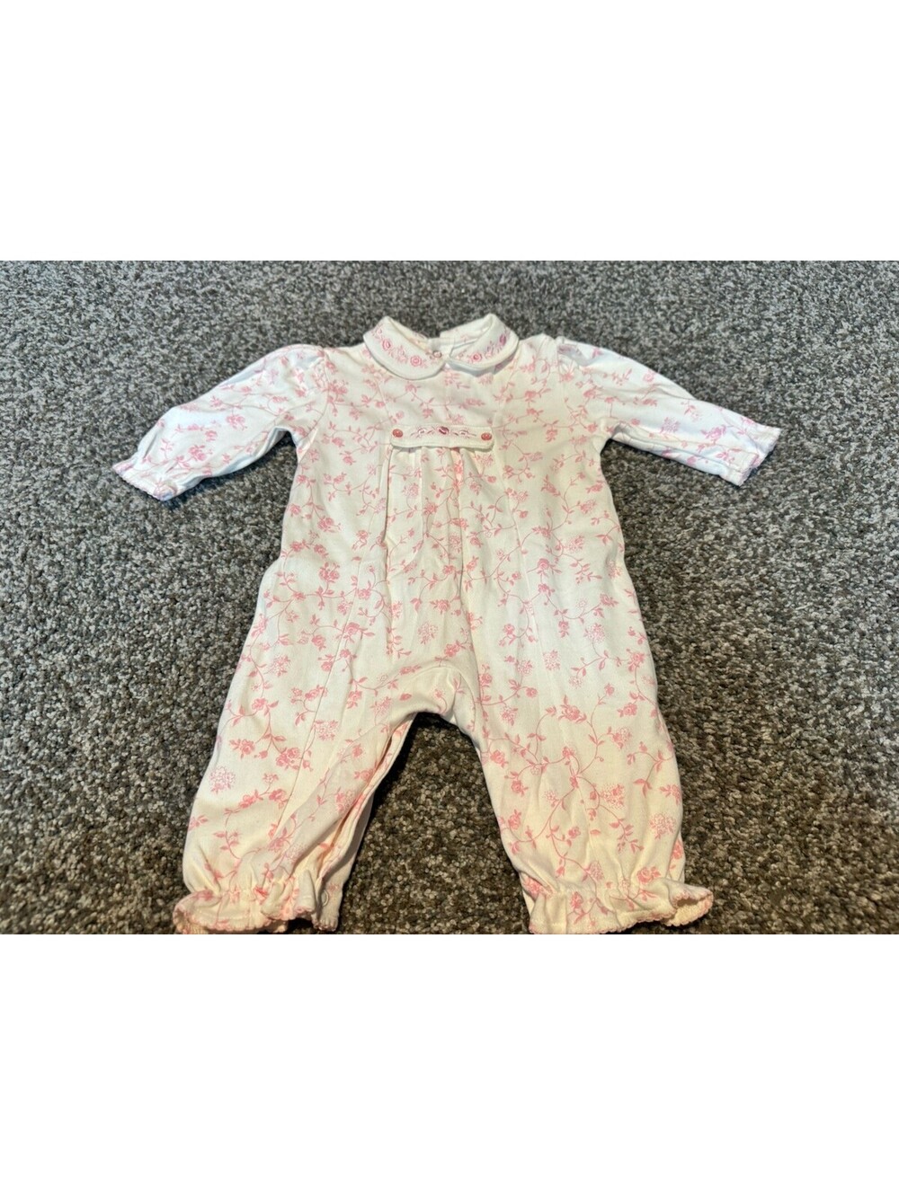 Ring Around the Rosie Baby Girls Pink Floral Embroidered Footless Sleeper 3/6M